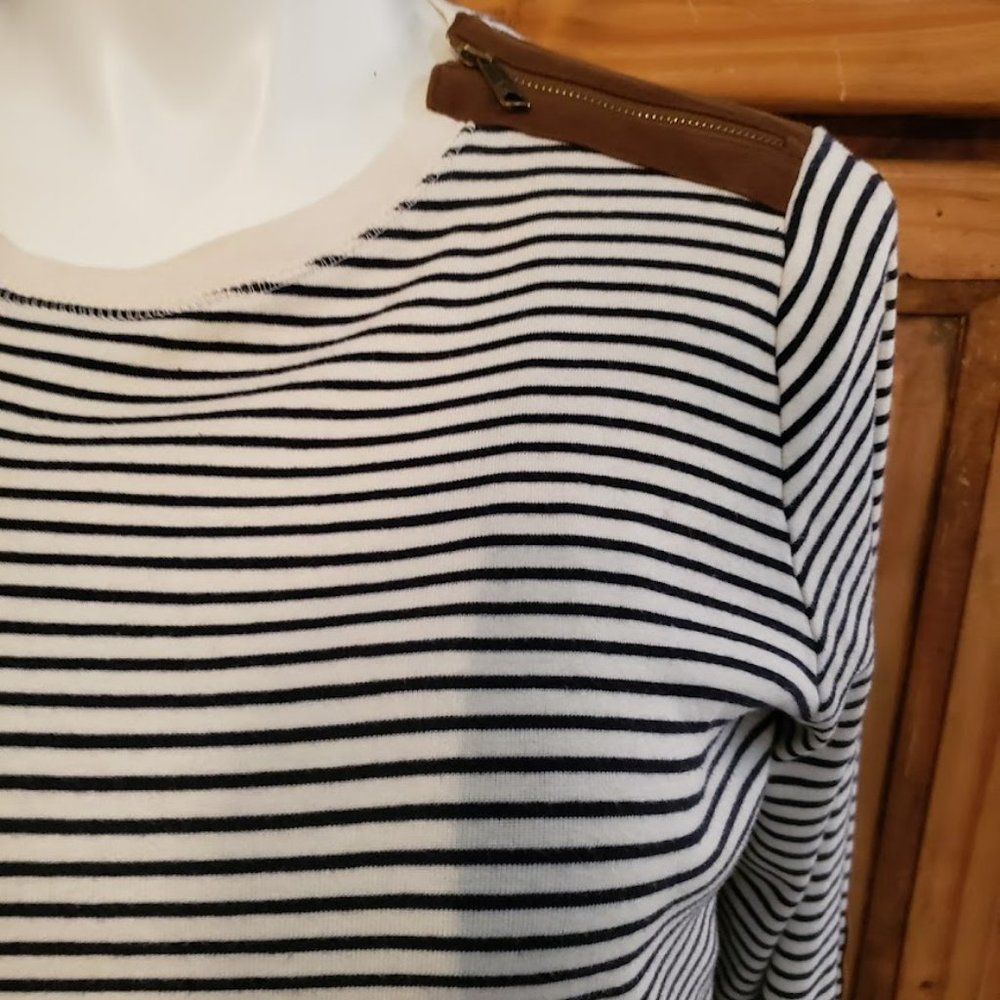 LRL Ralph Lauren Womens Top White Black Stripe 3/4 Sleeve 100% Cotton Sh… - Picture 3 of 5